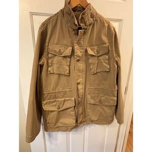 Levis Mens Military Field Jacket Tan Brown Cotton Utility Four Pocket Coat Large